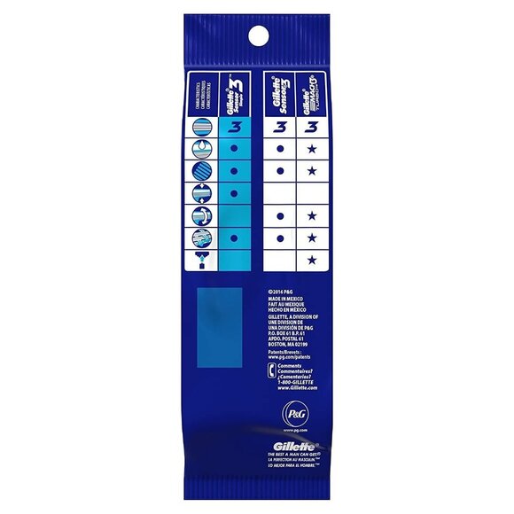 Gillette Sensor 3 Simple Men’s Razors 4 Count – Easy Grip Triple Blade Shaver - Picture 2 of 3